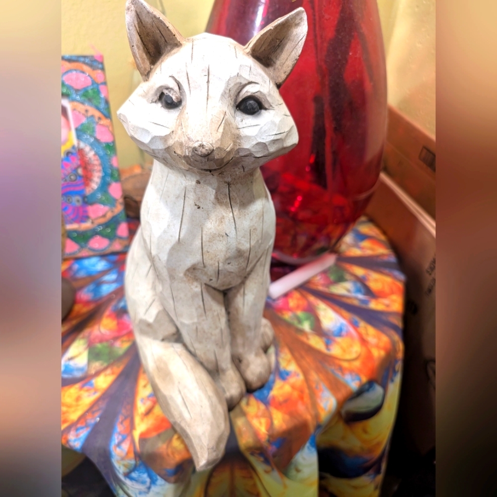 Hand carved wood yard baby fox